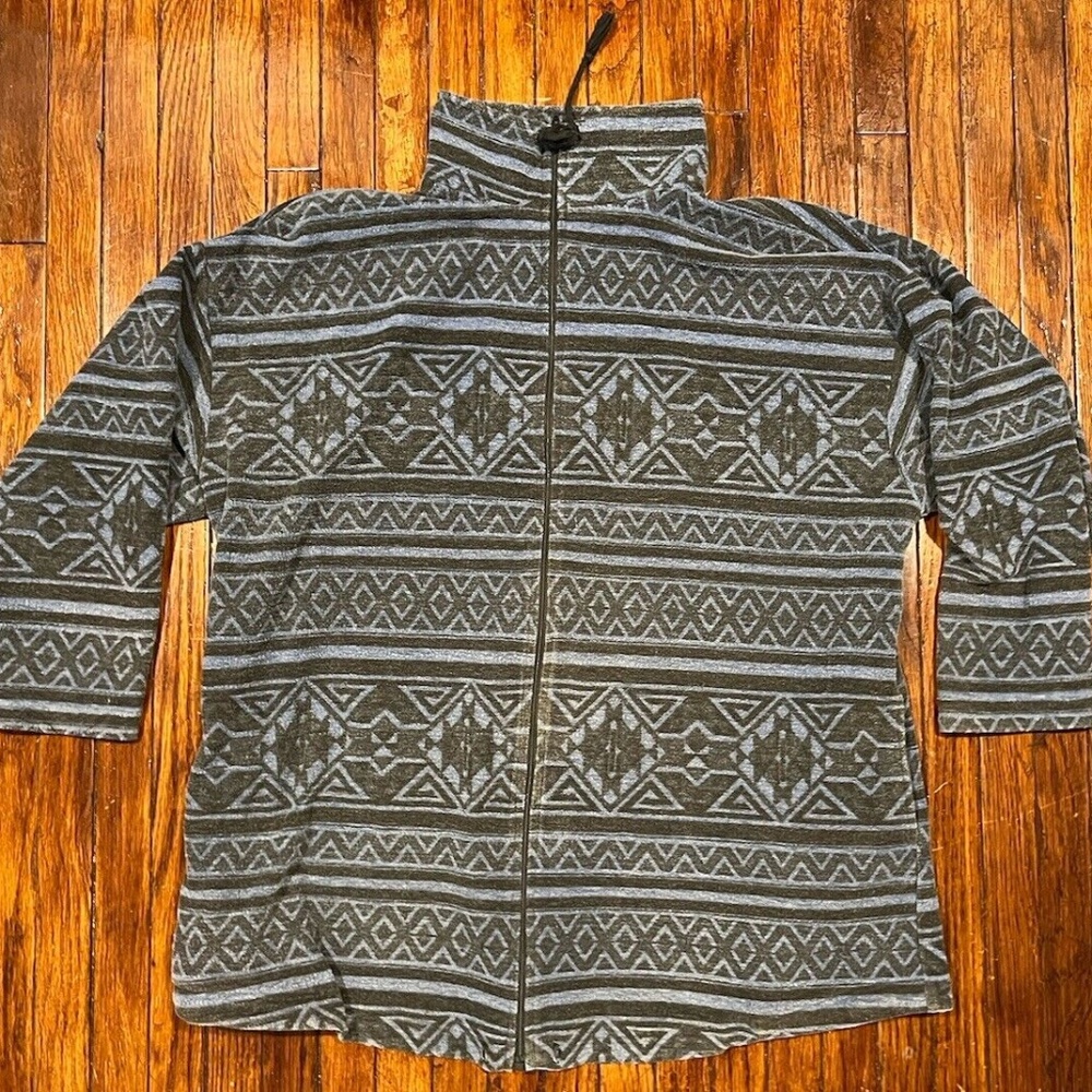 Vintage Boho Cardigan Sweater Duster Hood Festival Hippie Poncho Sz OS Full Zip